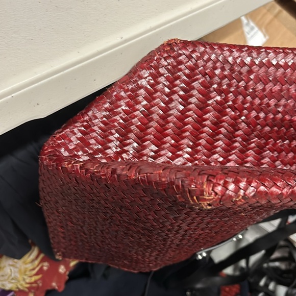 rtr AllSaints Mosley Straw Tote Large Carryall Red Black Beach Vacation - Picture 7 of 7